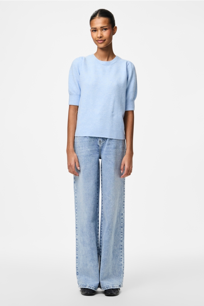 PCFUNIA SS O-NECK BOW KNIT TOP D2D 17161141 CASHMEERE BLUE